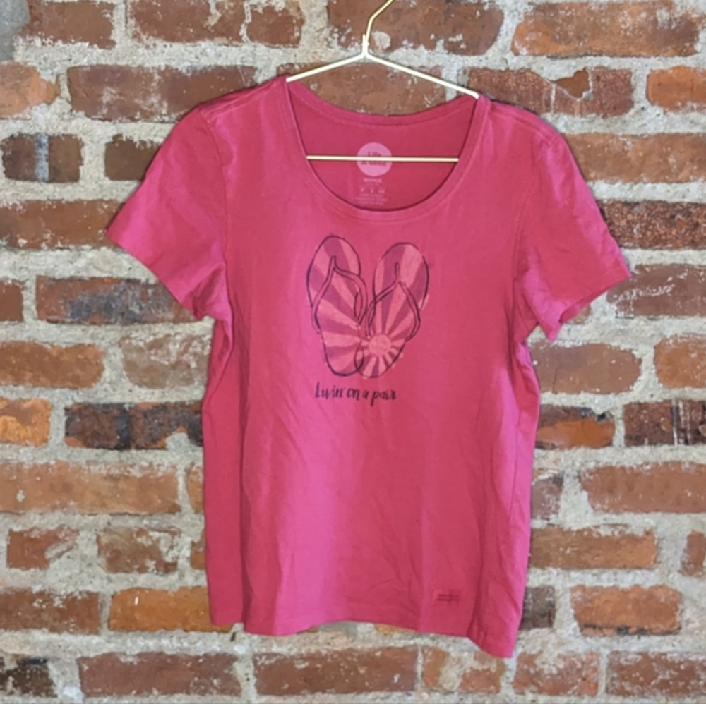 Life is Good Small Magenta Livin' on a Pair Cap‎ Sleeve T-shirt